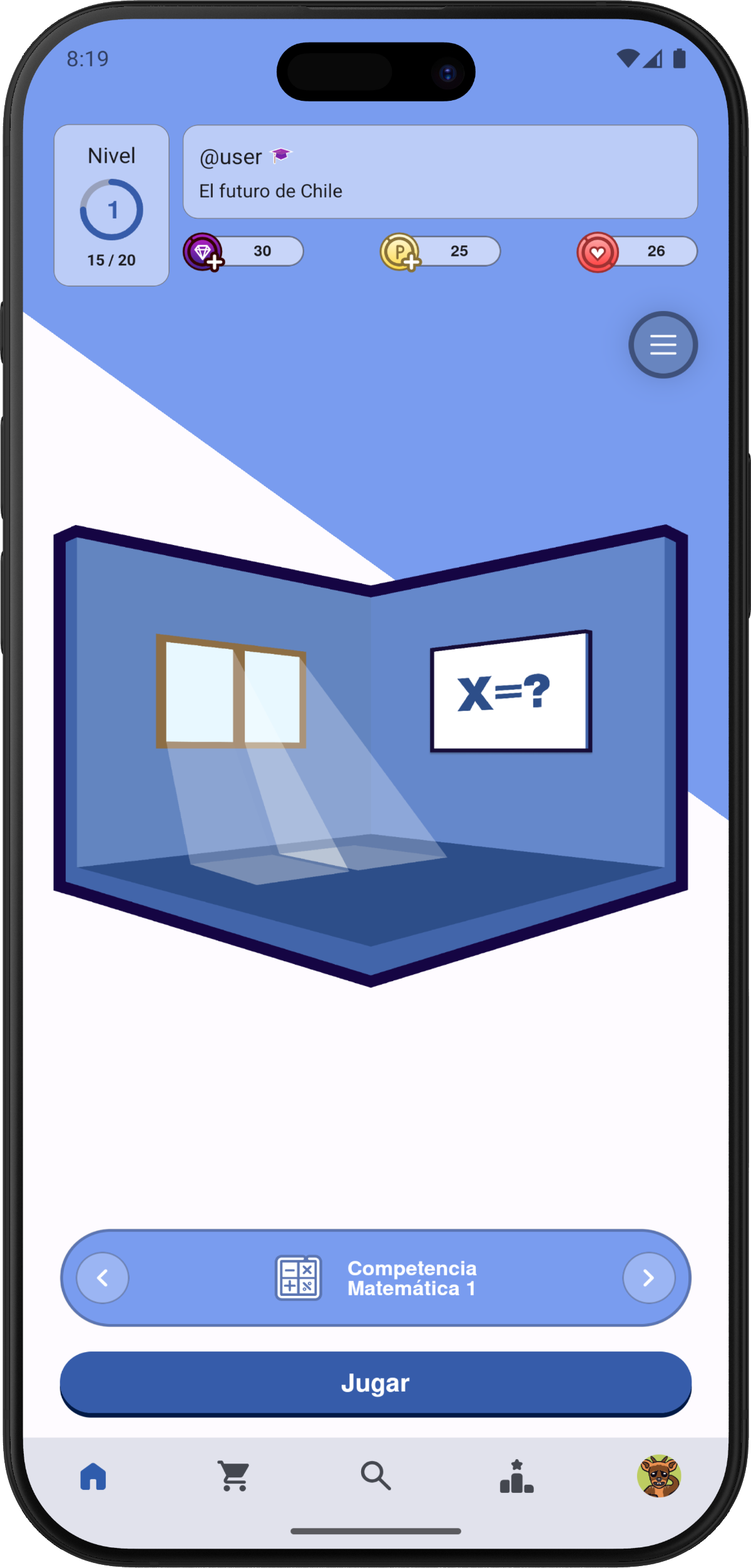 Pantalla de inicio de PreuApp mostrando desafíos PAES