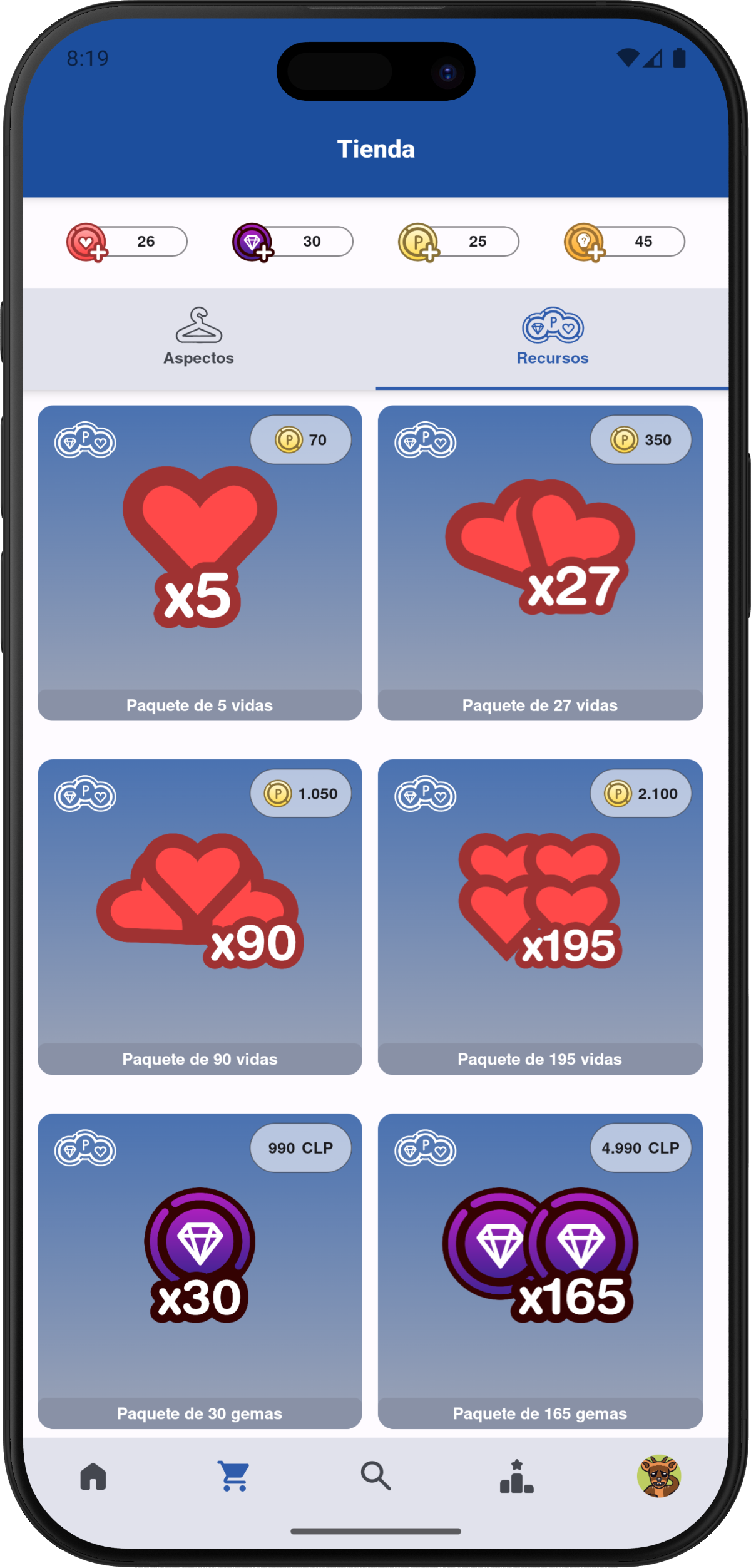 Pantalla de tienda PreuApp con artículos y personalizaciones